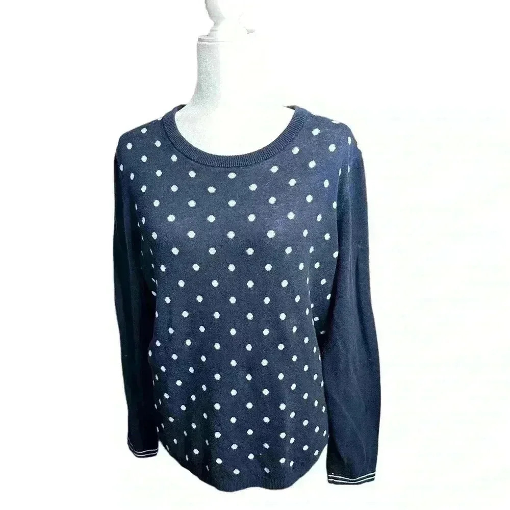 Tommy Hilfiger Navy and White Polk a Dot Sweater XL